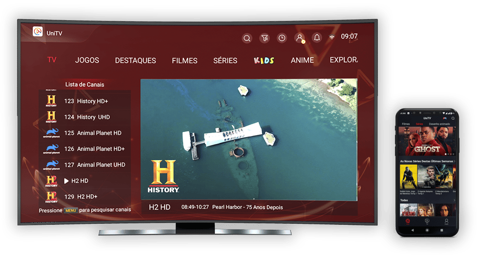 Unique Play no celular e TV